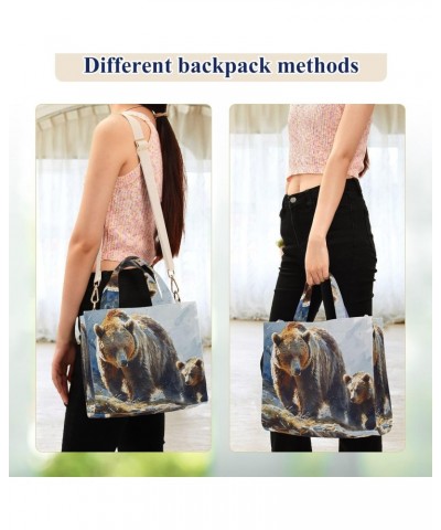 Corduroy Tote Bag for Women Bear and Cub Print, Handbag Purses with Detachable Strap Size Small $15.92 Crossbody Bags