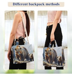 Corduroy Tote Bag for Women Bear and Cub Print, Handbag Purses with Detachable Strap Size Small $15.92 Crossbody Bags