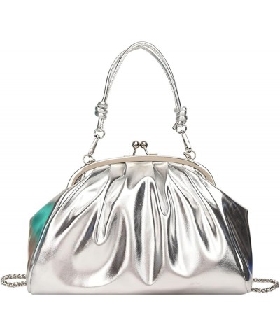 Leather Evening Bag Pleated Clutch Purses Top Handle Shoulder Bags Kiss Lock Handbags (Silver) Silver $23.29 Evening Bags