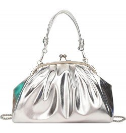 Leather Evening Bag Pleated Clutch Purses Top Handle Shoulder Bags Kiss Lock Handbags (Silver) Silver $23.29 Evening Bags