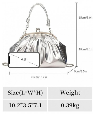 Leather Evening Bag Pleated Clutch Purses Top Handle Shoulder Bags Kiss Lock Handbags (Silver) Silver $23.29 Evening Bags