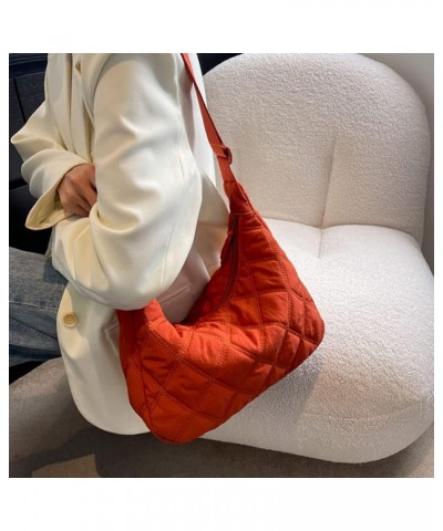 Quilted Tote Bags for Women trendy bags Lightweight Puffer Tote Bag Cotton Padded Shoulder Bag Lattice B-orange $14.03 Totes