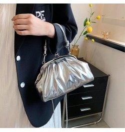 Leather Evening Bag Pleated Clutch Purses Top Handle Shoulder Bags Kiss Lock Handbags (Silver) Silver $23.29 Evening Bags