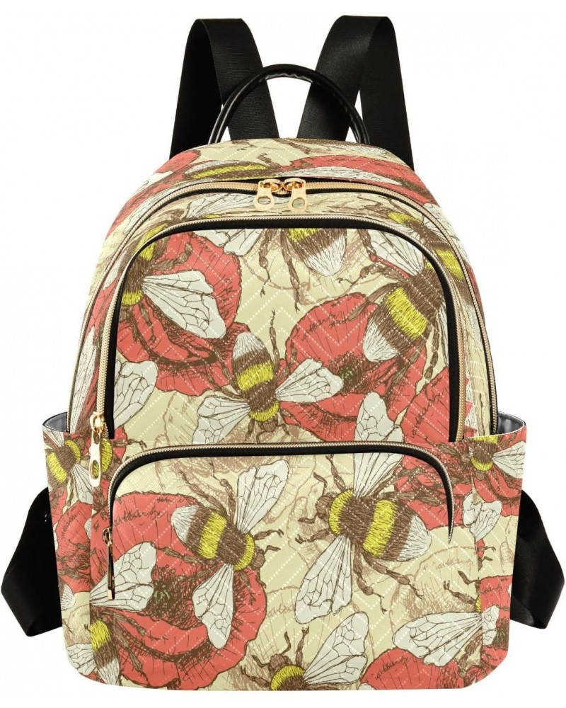 Bee and Poppy in Vintage Style Backpack Purse for Women Travel Handbag Shoulder Bag $15.05 Backpacks