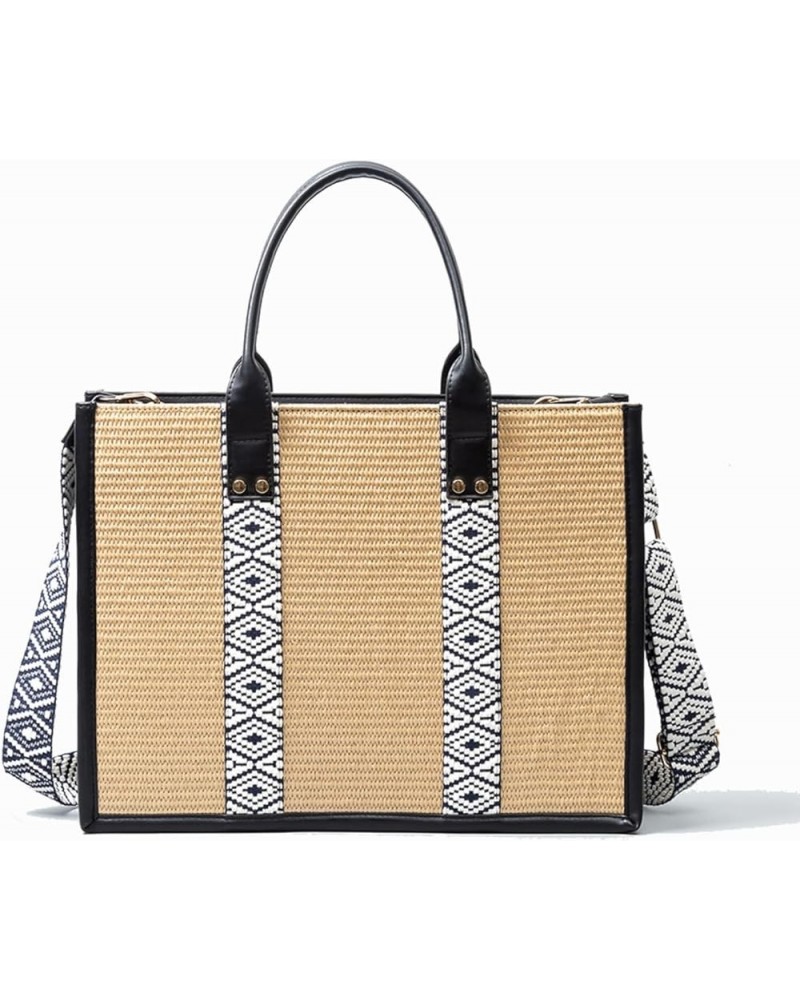 Grass Woven Tote Bag, Hand Woven Bag, Portable Large Capacity Shoulder Bag Black $22.40 Totes