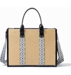 Grass Woven Tote Bag, Hand Woven Bag, Portable Large Capacity Shoulder Bag Black $22.40 Totes