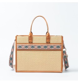 Grass Woven Tote Bag, Hand Woven Bag, Portable Large Capacity Shoulder Bag Black $22.40 Totes