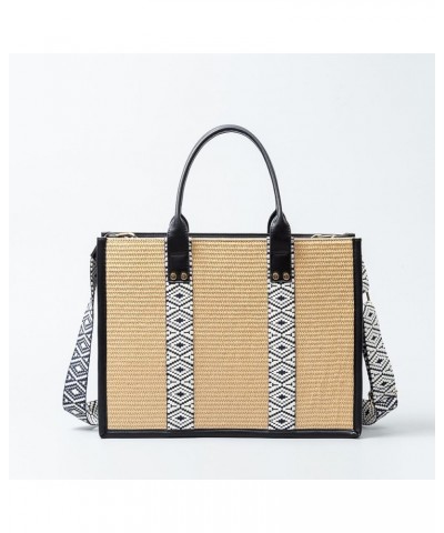 Grass Woven Tote Bag, Hand Woven Bag, Portable Large Capacity Shoulder Bag Black $22.40 Totes