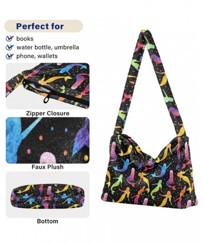 Colorful Spots Mermaids Fluffy Tote Bag Handbag Purse Shoulder Bag Crossbody Bags for Women Work Gifts with Zipper $8.61 Totes