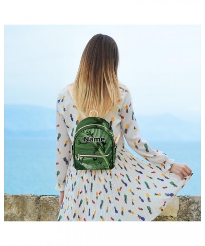 Frog Silhouette Custom Mini Backpack Purse for Women, Frog Leaves Personalized Fashion Leather Small Backpack Shoulder Handba...