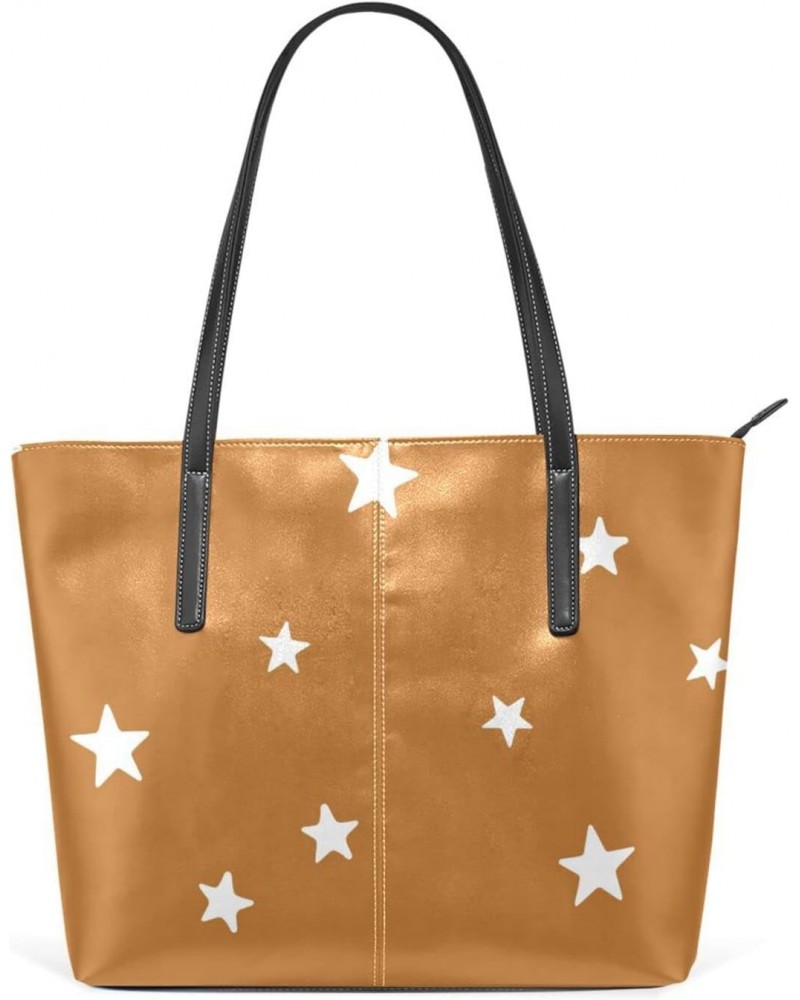 Stars Tote Bag with Zipper PU Leather Handbags for Women Top Handle Ladies Shoulder Bag with External Pocket $22.39 Totes