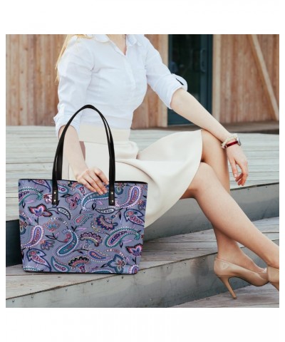 Paisley Floral Pattern Tote Bag Women Shoulder Handbags PU Leather Everyday Bag with External Pocket Large Capacity Aesthetic...