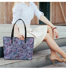 Paisley Floral Pattern Tote Bag Women Shoulder Handbags PU Leather Everyday Bag with External Pocket Large Capacity Aesthetic...