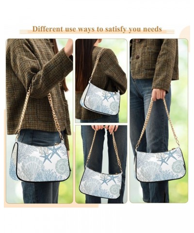 Marine Sea Shells Stars Shoulder Bag for Women Fabric Crescent Handbag with Zipper Chain Clutch Purses for Travel Party Conce...