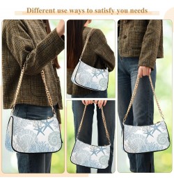 Marine Sea Shells Stars Shoulder Bag for Women Fabric Crescent Handbag with Zipper Chain Clutch Purses for Travel Party Conce...