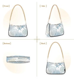 Marine Sea Shells Stars Shoulder Bag for Women Fabric Crescent Handbag with Zipper Chain Clutch Purses for Travel Party Conce...