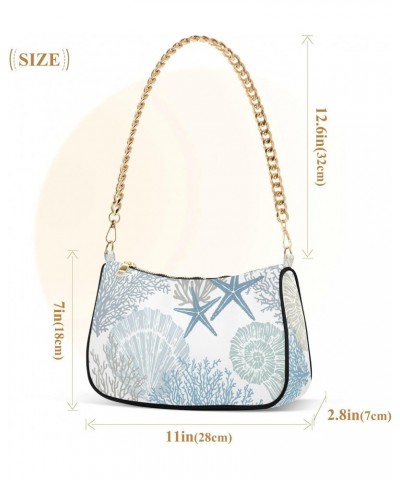 Marine Sea Shells Stars Shoulder Bag for Women Fabric Crescent Handbag with Zipper Chain Clutch Purses for Travel Party Conce...