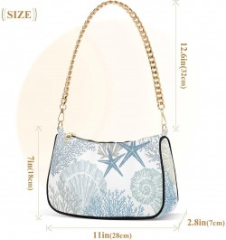 Marine Sea Shells Stars Shoulder Bag for Women Fabric Crescent Handbag with Zipper Chain Clutch Purses for Travel Party Conce...