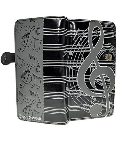 Music Note Large Wallet for Women amd Teen Girls Faux Vegan Leather 7" Grey $19.66 Wallets