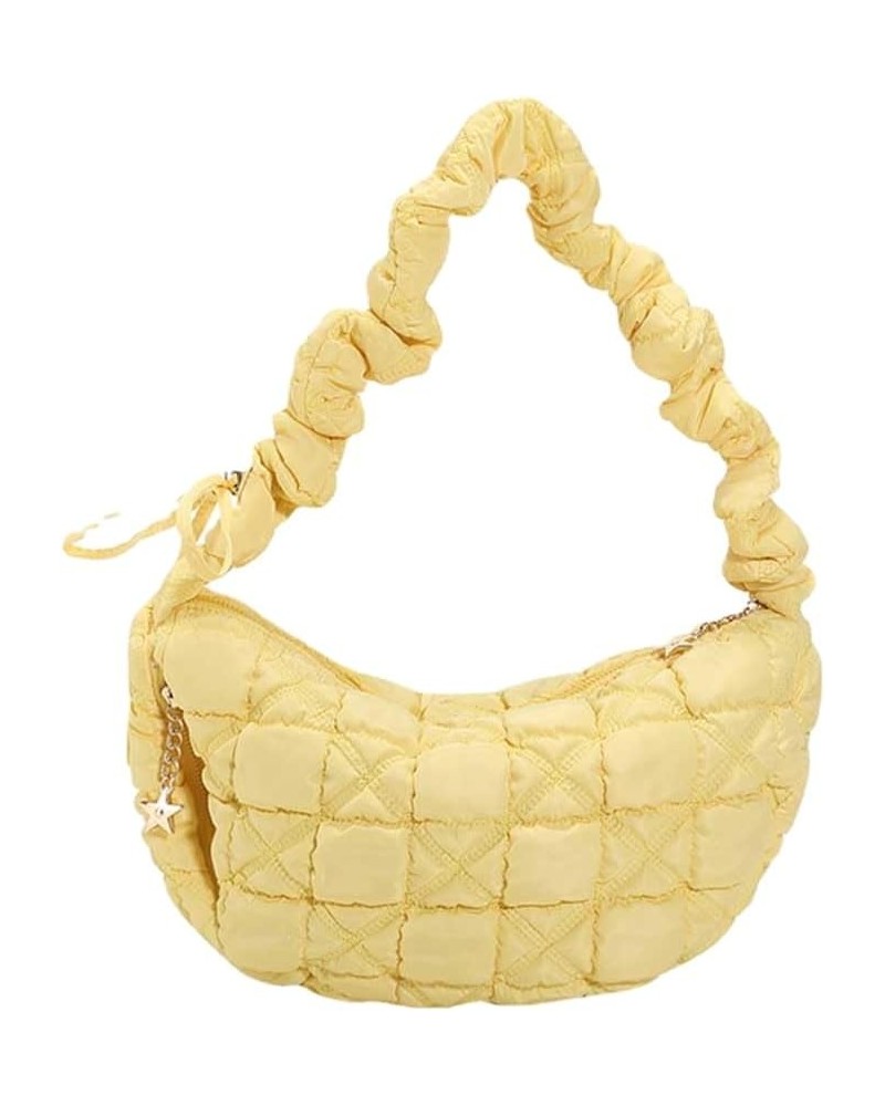 Cloud Quilted Bag for Women Handbag Hobo Designer Bag Ruched Shoulder Crossbody Bags Tote Purse Casual Bag Yellow $12.13 Totes