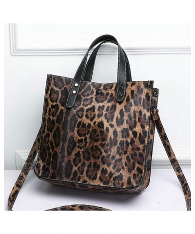 2PCS Women Handbag Set Purse Satchel Leopard PU Shoulder Top-handle Bag Hobo Tote Brown Brown $34.76 Totes