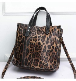 2PCS Women Handbag Set Purse Satchel Leopard PU Shoulder Top-handle Bag Hobo Tote Brown Brown $34.76 Totes