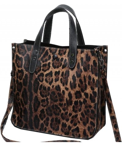 2PCS Women Handbag Set Purse Satchel Leopard PU Shoulder Top-handle Bag Hobo Tote Brown Brown $34.76 Totes