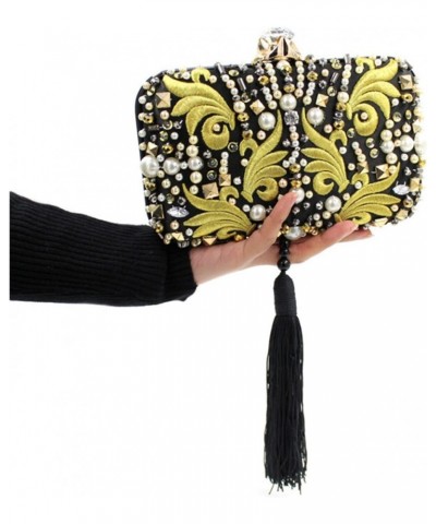 Evening Bag,Women's Suede Clutch bag,SatinBanquet Bag,Handbag,clutch bag Pearl Beads Embroidery Clutch Bag Black Tassels Crys...