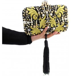 Evening Bag,Women's Suede Clutch bag,SatinBanquet Bag,Handbag,clutch bag Pearl Beads Embroidery Clutch Bag Black Tassels Crys...