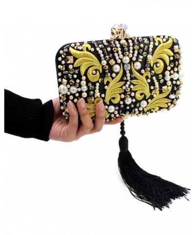 Evening Bag,Women's Suede Clutch bag,SatinBanquet Bag,Handbag,clutch bag Pearl Beads Embroidery Clutch Bag Black Tassels Crys...