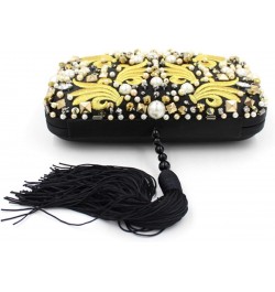 Evening Bag,Women's Suede Clutch bag,SatinBanquet Bag,Handbag,clutch bag Pearl Beads Embroidery Clutch Bag Black Tassels Crys...