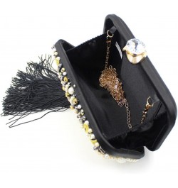 Evening Bag,Women's Suede Clutch bag,SatinBanquet Bag,Handbag,clutch bag Pearl Beads Embroidery Clutch Bag Black Tassels Crys...