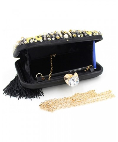 Evening Bag,Women's Suede Clutch bag,SatinBanquet Bag,Handbag,clutch bag Pearl Beads Embroidery Clutch Bag Black Tassels Crys...