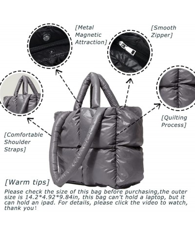 Down Winter Tote Bag Soft Puffer Shoulder Bag Nylon Padding Shopping Bag Large Capacity Grey $24.29 Backpacks