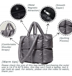 Down Winter Tote Bag Soft Puffer Shoulder Bag Nylon Padding Shopping Bag Large Capacity Grey $24.29 Backpacks