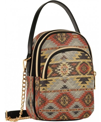 Aztec Navajo Small Crossbody Handbag for Women Mini Over Shoulder Purse with Three Zippered Pockets Durable Cell Phone Purse ...