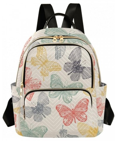 Women Backpack Doodle Butterfly Rainbow Retro Anti-Theft Travel Backpack with Luggage Belt Lightweight Handbag Lady Purse Roo...