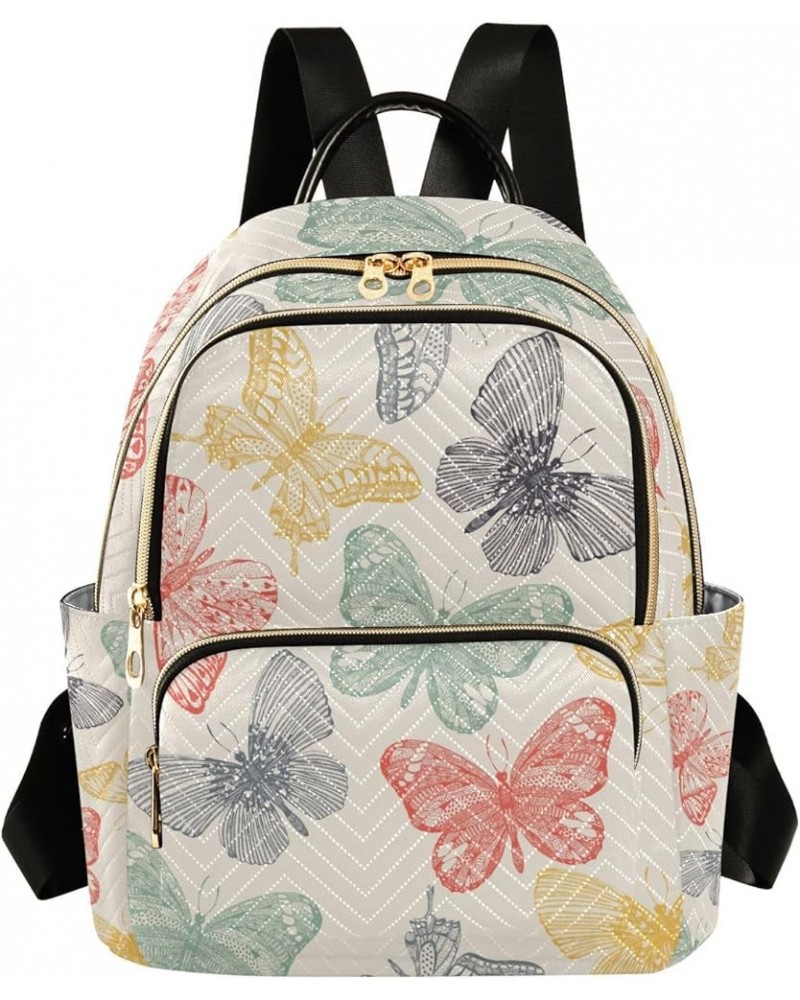 Women Backpack Doodle Butterfly Rainbow Retro Anti-Theft Travel Backpack with Luggage Belt Lightweight Handbag Lady Purse Roo...