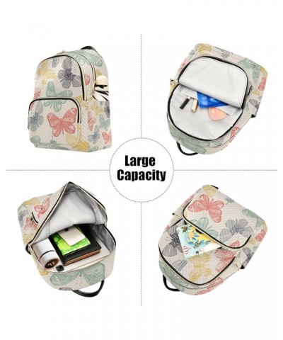 Women Backpack Doodle Butterfly Rainbow Retro Anti-Theft Travel Backpack with Luggage Belt Lightweight Handbag Lady Purse Roo...