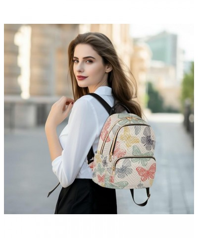 Women Backpack Doodle Butterfly Rainbow Retro Anti-Theft Travel Backpack with Luggage Belt Lightweight Handbag Lady Purse Roo...