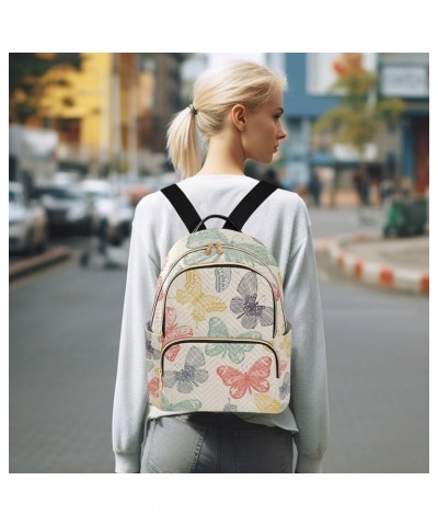 Women Backpack Doodle Butterfly Rainbow Retro Anti-Theft Travel Backpack with Luggage Belt Lightweight Handbag Lady Purse Roo...