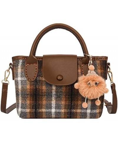 Plaid Woolen Tote Square Bag, Niche Design Small Tweed Purses for Women with Doll Pendant Blue Plaid $20.29 Totes