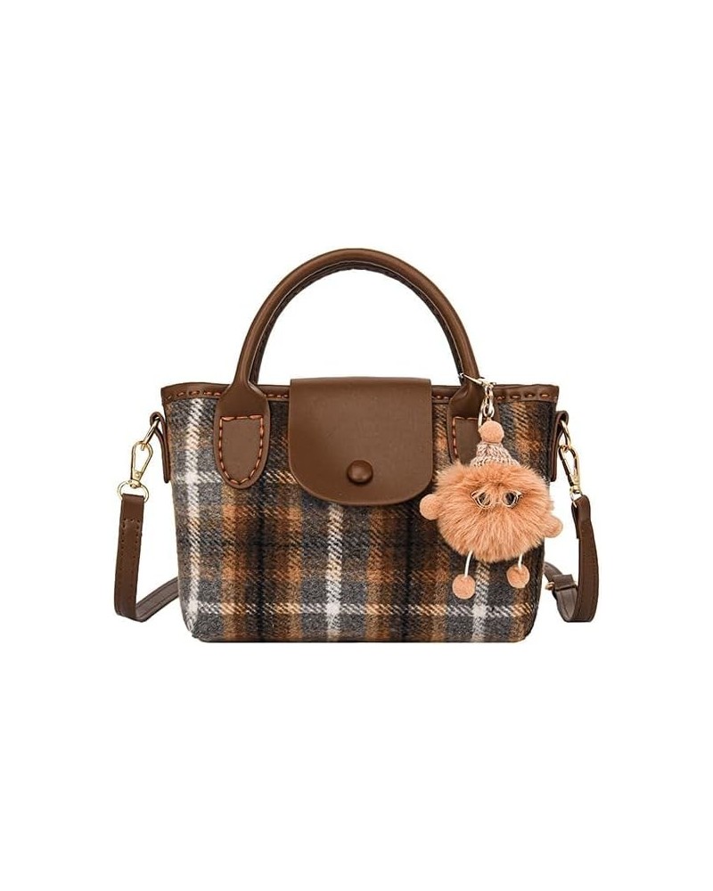 Plaid Woolen Tote Square Bag, Niche Design Small Tweed Purses for Women with Doll Pendant Blue Plaid $20.29 Totes