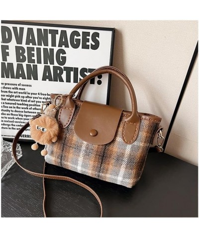 Plaid Woolen Tote Square Bag, Niche Design Small Tweed Purses for Women with Doll Pendant Blue Plaid $20.29 Totes