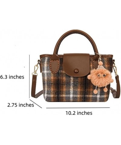 Plaid Woolen Tote Square Bag, Niche Design Small Tweed Purses for Women with Doll Pendant Blue Plaid $20.29 Totes