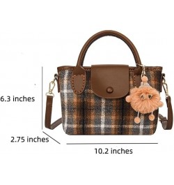 Plaid Woolen Tote Square Bag, Niche Design Small Tweed Purses for Women with Doll Pendant Blue Plaid $20.29 Totes