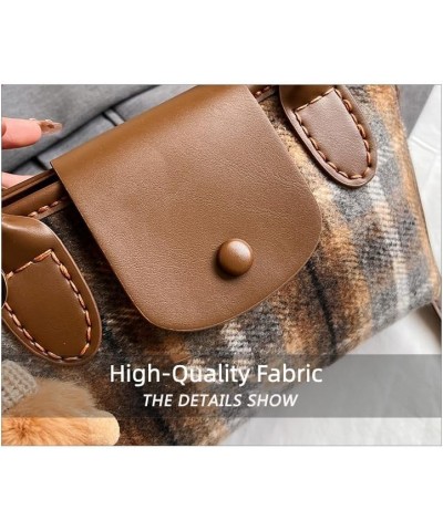 Plaid Woolen Tote Square Bag, Niche Design Small Tweed Purses for Women with Doll Pendant Blue Plaid $20.29 Totes