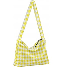 Women Boho Handbag Gingham Plaid Cute Yellow Underarm Bag Tote Bag Shoulder Bag Crossbody Bag Fluffy Cell Phone Purse Lady Tr...