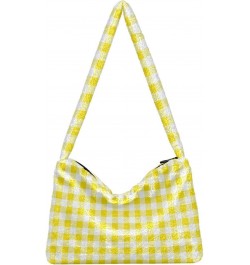 Women Boho Handbag Gingham Plaid Cute Yellow Underarm Bag Tote Bag Shoulder Bag Crossbody Bag Fluffy Cell Phone Purse Lady Tr...