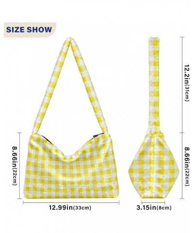 Women Boho Handbag Gingham Plaid Cute Yellow Underarm Bag Tote Bag Shoulder Bag Crossbody Bag Fluffy Cell Phone Purse Lady Tr...